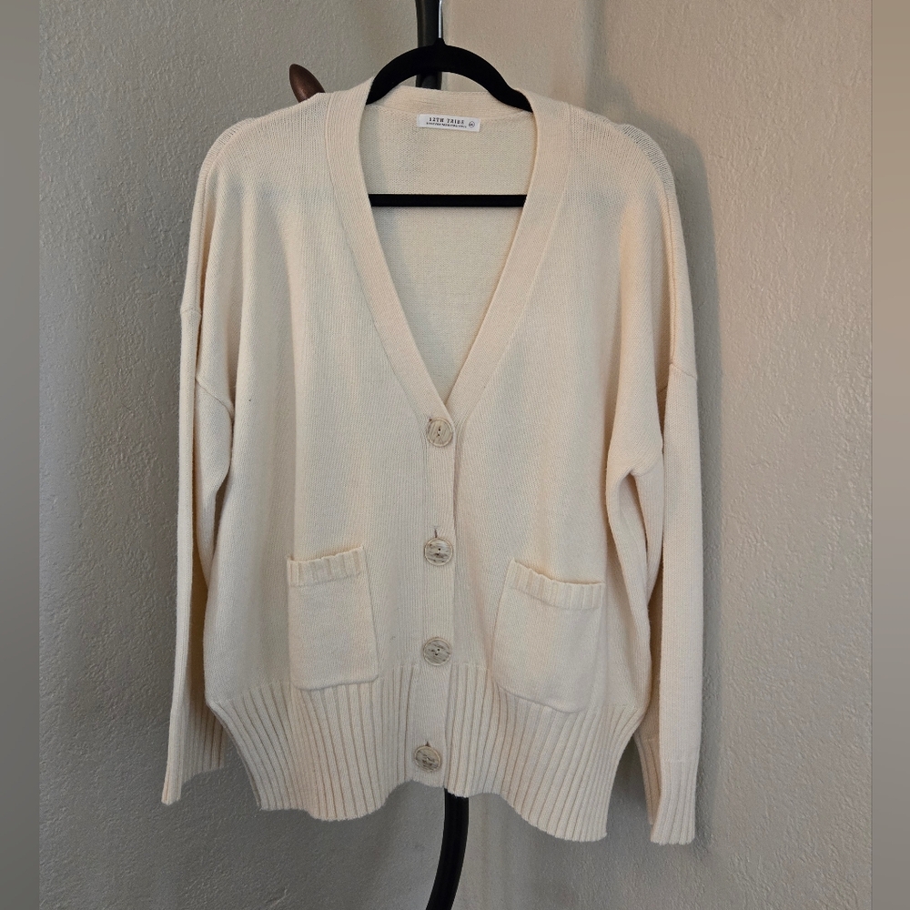 12th Tribe Cream Cardigan Sweater
